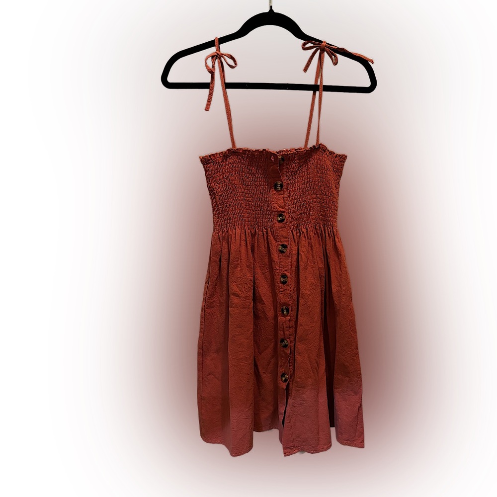 Rust Orange Red Button Dress